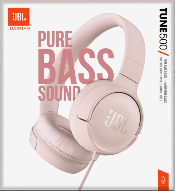 JBL Tune 500 Wired On-Ear Headphones (Pink) - Image 4