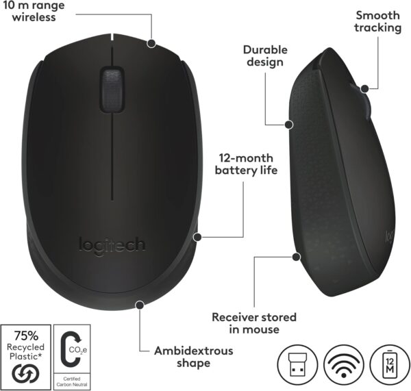 Logitech M171 Wireless Mouse (Black) - Image 5