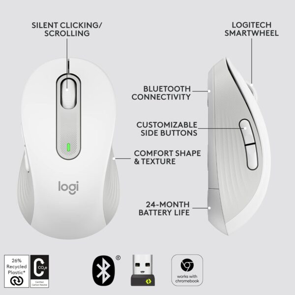 Logitech Signature M650 L Wireless Mouse (White) - Image 5