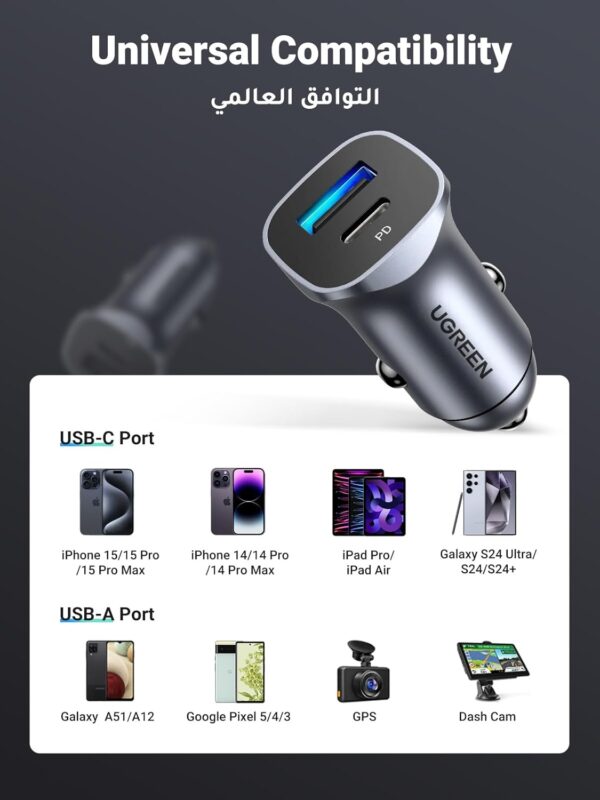 UGREEN PD 24W Car Charger Fast Charging Dual USB - Image 4