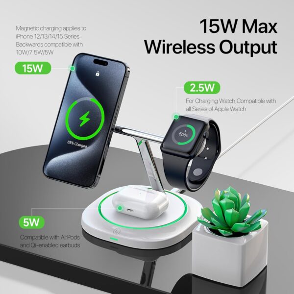 3 in 1 Wireless Charging Station,Fast Wireless Charger,Magnetic Charging Stand for iPhone15 14 13 12 Series/Apple Watch/Airpods - Image 4