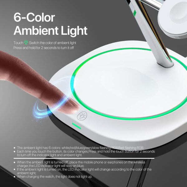 3 in 1 Wireless Charging Station,Fast Wireless Charger,Magnetic Charging Stand for iPhone15 14 13 12 Series/Apple Watch/Airpods - Image 5