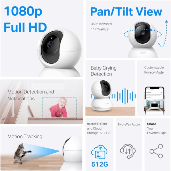 TP-Link Tapo Pan/Tilt Security Camera for Baby Monitor, Pet Camera w/Motion Detection, 1080P, 2-Way Audio, Night Vision - Image 2