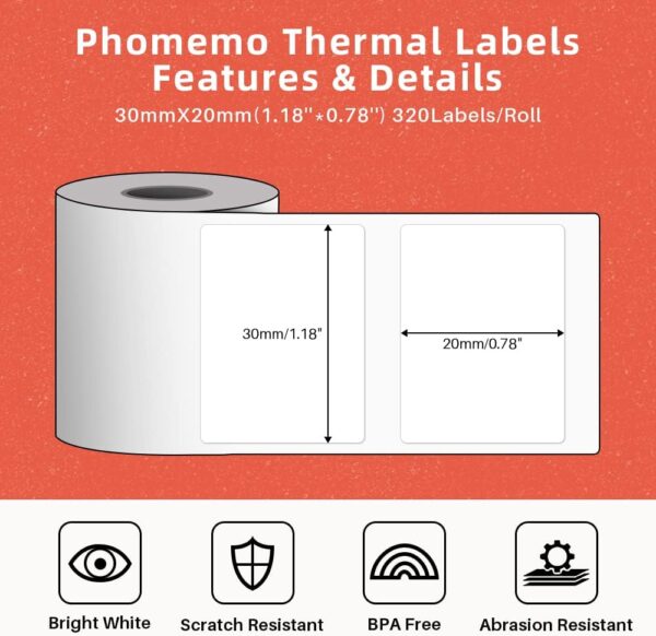 Phomemo M110 Labels  3 rolls - White - Image 2
