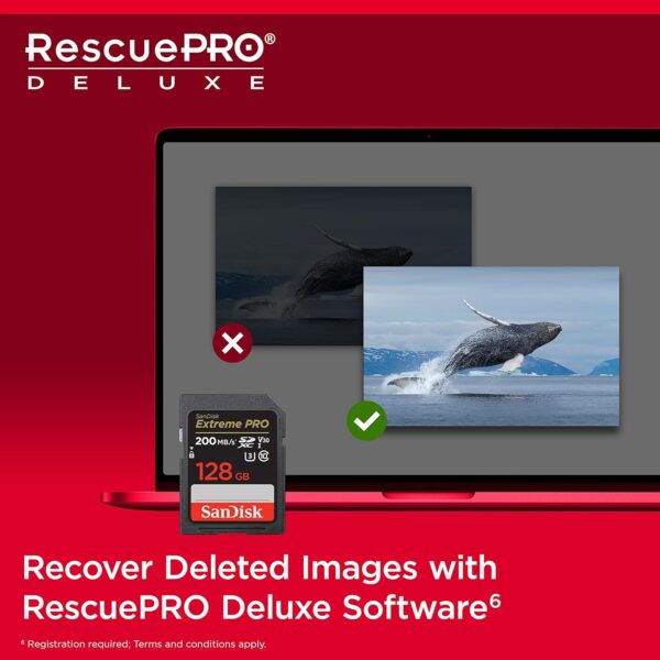 SanDisk 128GB Extreme PRO SDXC card + RescuePRO Deluxe, up to 200MB/s, UHS I, Class 10, U3, V30 SDSDXXD - Image 6