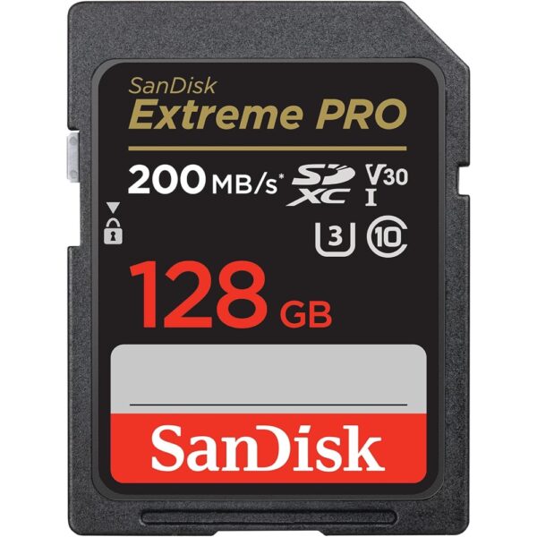 SanDisk 128GB Extreme PRO SDXC card + RescuePRO Deluxe, up to 200MB/s, UHS I, Class 10, U3, V30 SDSDXXD
