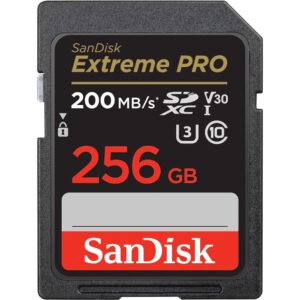 SanDisk 256GB Extreme PRO SDXC card + RescuePRO Deluxe, up to 200MB/s, UHS I, Class 10, U3, V30 SDSDXXD