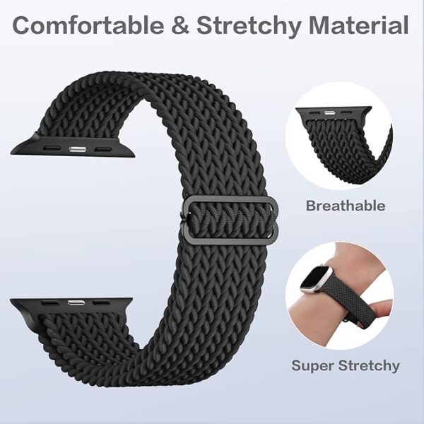 Upeak Braided Loop Compatible with Apple Watch Strap 49mm 45mm 44mm 42mm 41mm 40mm 38mm, Nylon Elastic Sport Replacement Band Compatible with Apple Watch Ultra 2 Series 9 8 7 6 5 4 3 2 1 SE Strap - Image 2