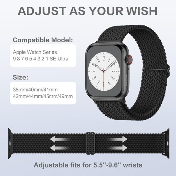 Upeak Braided Loop Compatible with Apple Watch Strap 49mm 45mm 44mm 42mm 41mm 40mm 38mm, Nylon Elastic Sport Replacement Band Compatible with Apple Watch Ultra 2 Series 9 8 7 6 5 4 3 2 1 SE Strap - Image 4
