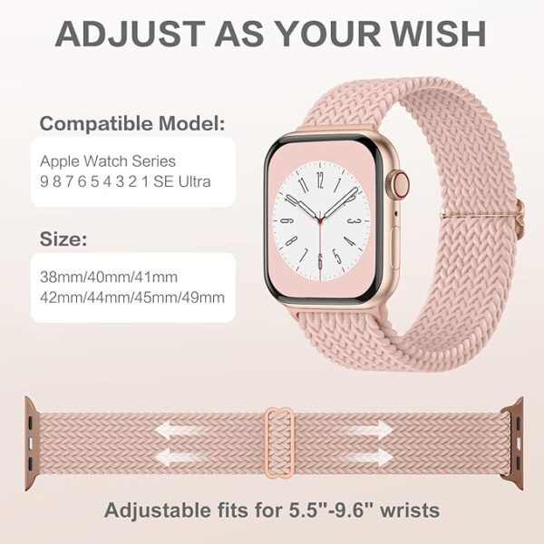 Upeak Braided Loop Compatible with Apple Watch Strap 49mm 45mm 44mm 42mm 41mm 40mm 38mm, Nylon Elastic Sport Replacement Band Compatible with Apple Watch Ultra 2 Series 9 8 7 6 5 4 3 2 1 SE Strap - Image 4